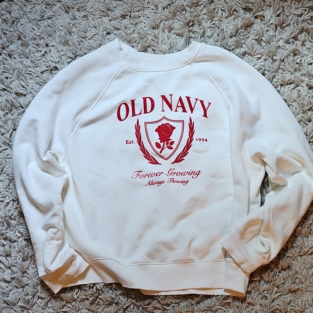 Old Navy Cream Sweater with Red Graphic